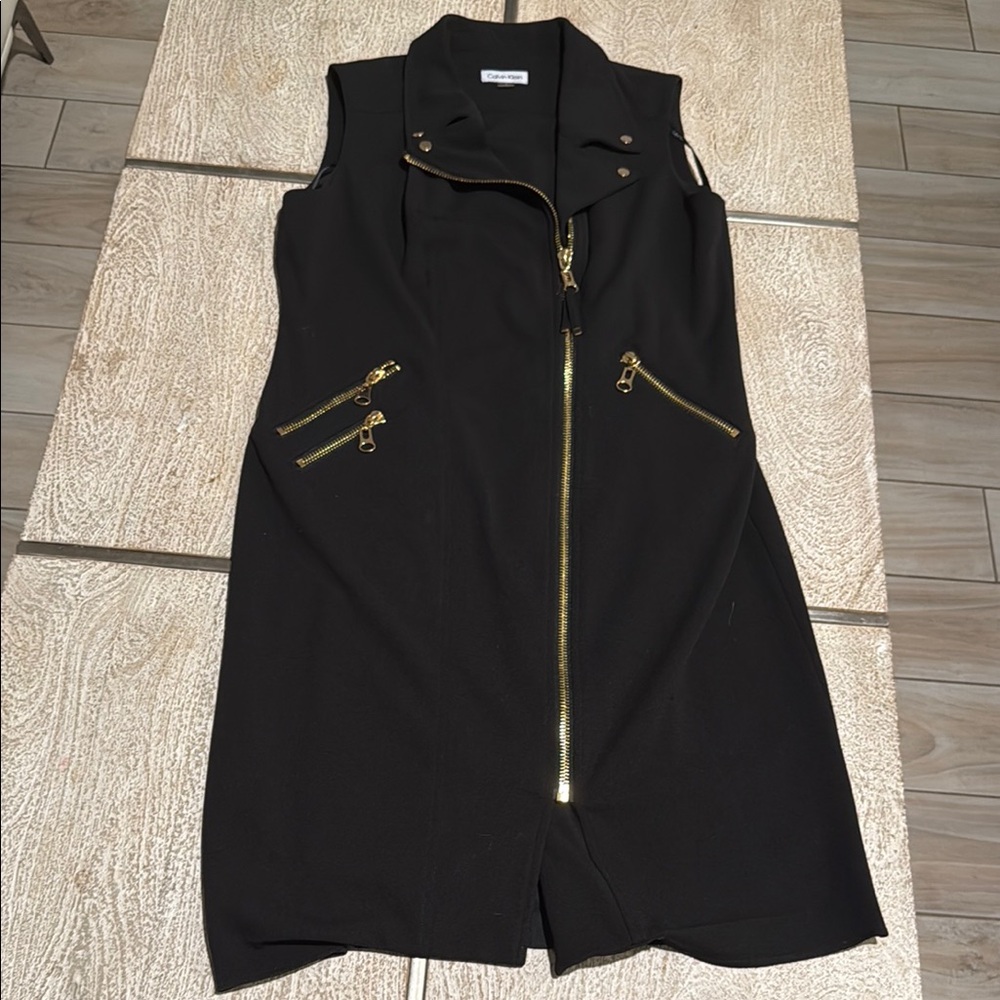 Calvin Klein Black Sleeveless Zip up Dress with Collar